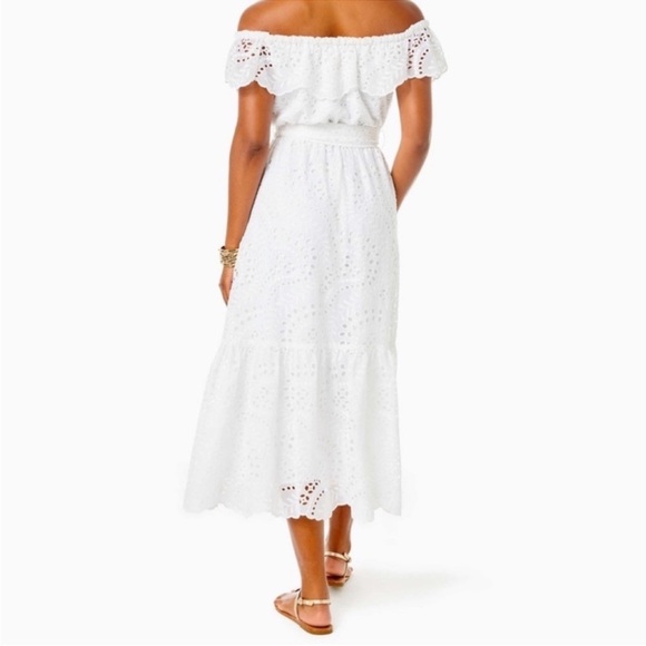 Lilly Pulitzer Off The Shoulder Midi Dress Size XL White Romantic Flounce Lace - Picture 3 of 12